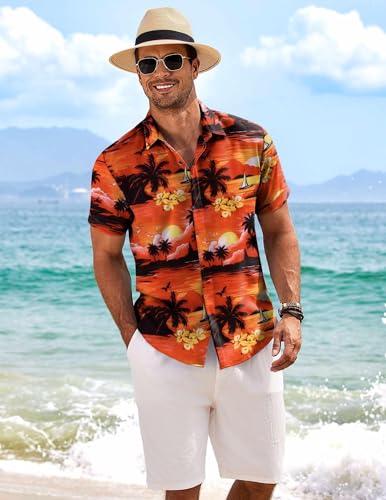 Image of COOFANDY Men's Linen Shirts Short Sleeve Casual Shirts Button Down Shirt for Men Beach Summer Wedding Shirt
