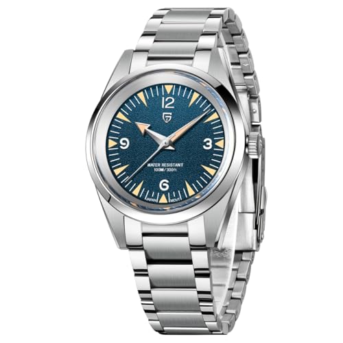 Pagani Design Minimalistische Quarz-Armbanduhr für Herren, 38 mm Zifferblatt, Edelstahl, VH31-Uhrwerk, sichere Faltschließe (Blau)