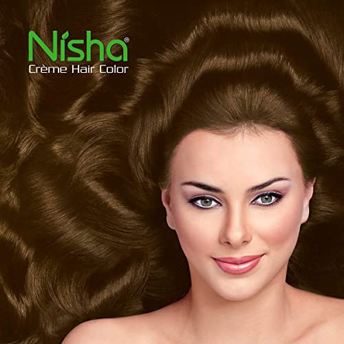 Image of Nisha Creme Hair Color, Permanent Hair Colour Light Brown, Silky & Shiny 100% Grey Coverage & Ammonia Free Color With Natural Henna Extract, 60G+60Ml