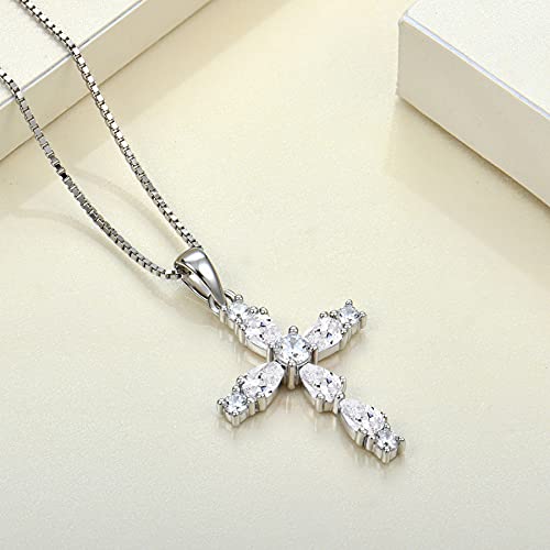 Yl Cross Necklace 925 Sterling Silver Crucifix Pendant Religious Jewelry 18K White Gold Gemstone Christian Baptism Gift #TOP4