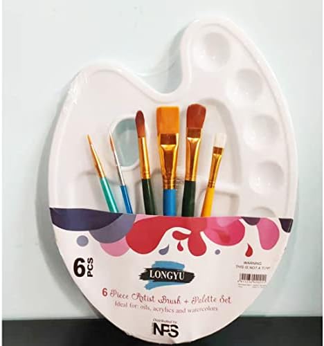 7 Pack Paint Brush Set with 6 Brushes w/Bonus 1 Palette Plastic Tray for Painting with Oil, Watercolor, Artist Gift, Classroom Supplies, Kids Birthday Art