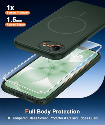 Image of FNTCASE for iPhone 17e & iPhone 16e Case: [Compatible with Magsafe] Solid Matte Magnetic Phone Cover with [Full Camera Protection] [Screen Protector] Military Grade Shockproof Protective, Green