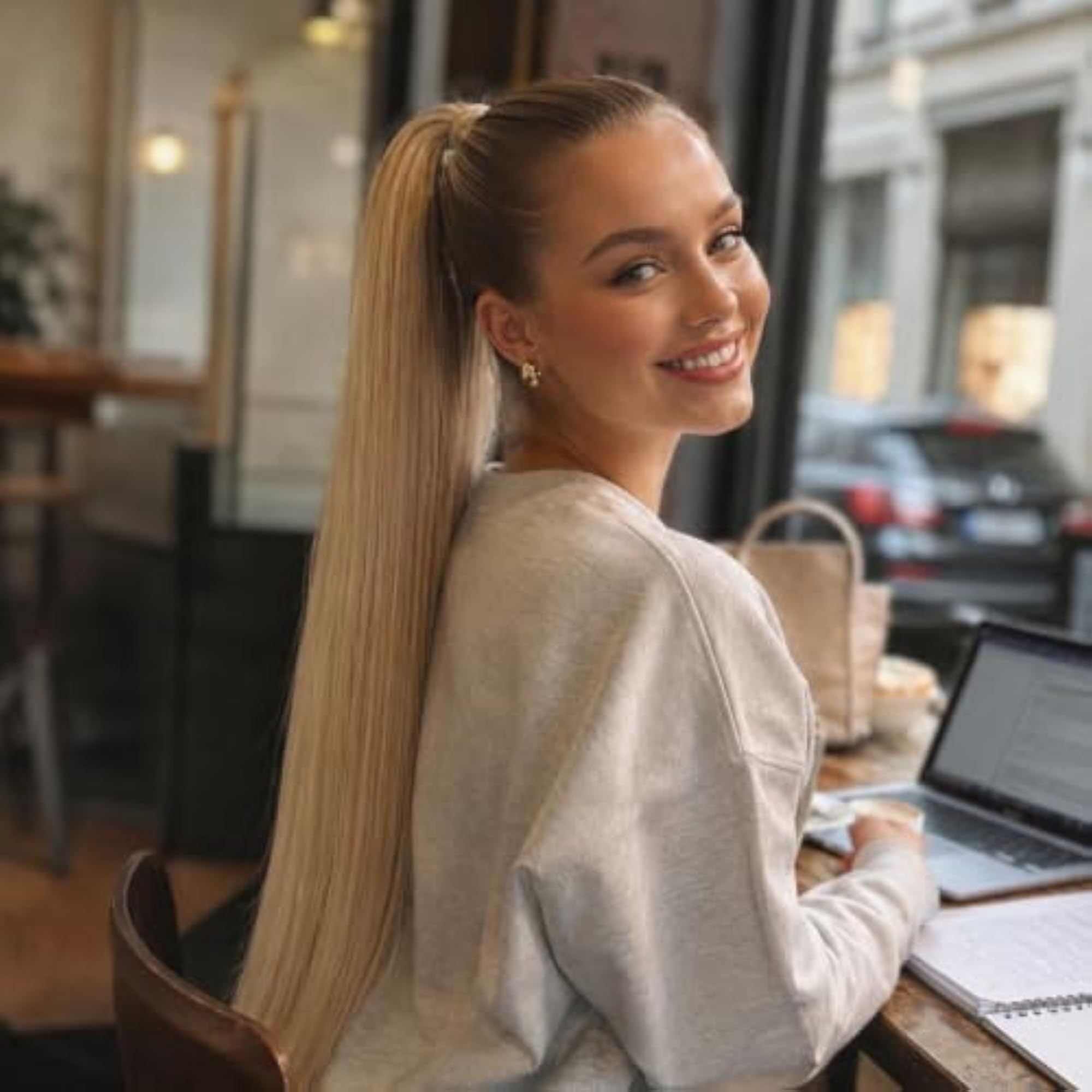 27" Lightblond Mix Ponytail Clip On Hair Extension