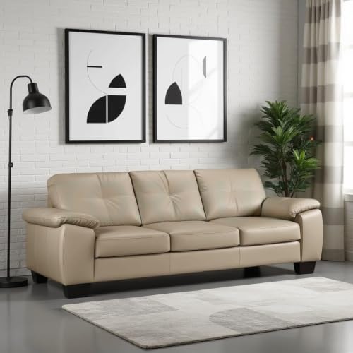 Image of Torque Antos Leatherette 3 Seater Sofa Set for Living Room-Beige | Modular Sofa Couches | Premium Leatherette 3 Person Sofa Couch for Office New Home
