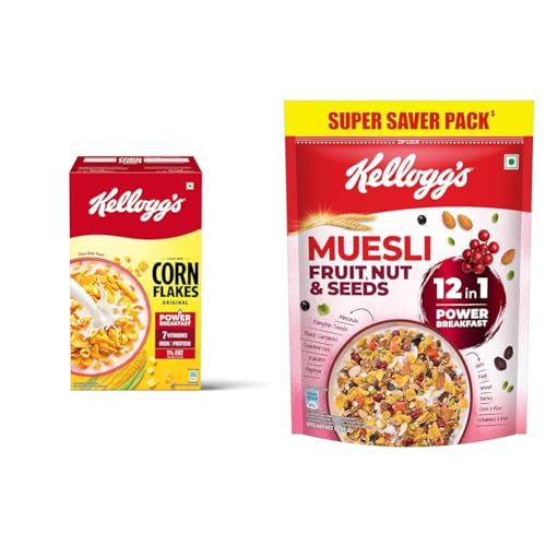 Image of Kellogg's Corn Flakes Original 475g | Power of 5: Energy, Protein, Iron, Calcium, Vitamins B1, + Kellogg's Muesli Fruit Nut & Seeds 750G | 12-In-1 Power Breakfast | India'S No. 1 Muesli |