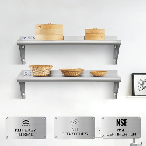 Image of Hally Stainless Steel Shelf Wall Mounted Metal Shelf Wall Shelf 10 x 30 NSF Heavy Duty 280 lb Capacity, Commercial Wall Mounted Storage Rack for Kitchen, Garage, Laundry Room 2 Pack