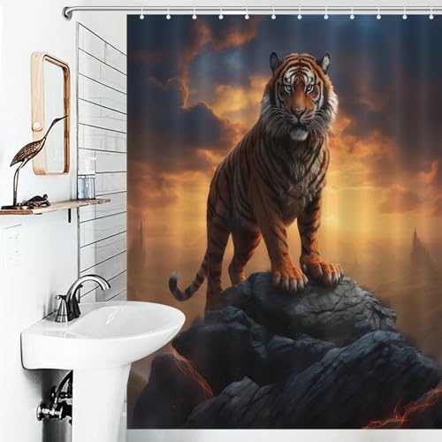 Rideau de douche tigre lavable 100% polyester pour baignoire de salle de bains - 6