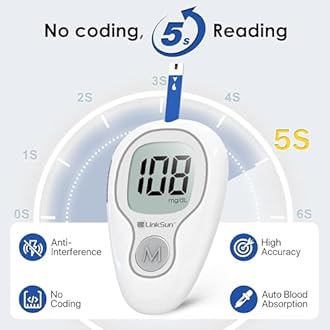 G-425-3 Blood Glucose Monitor Kit, 100 Test Strips, 100 Lancets, 1 Blood Sugar Monitor, 1 Lancing Device, Diabetes Testing Kit No Coding, Glucometer Large Display, Glucose Meter for Home Use
