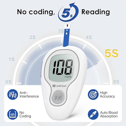 G-425-3 Blood Glucose Monitor Kit, 100 Test Strips, 100 Lancets, 1 Blood Sugar Monitor, 1 Lancing Device, Diabetes Testing Kit No Coding, Glucometer Large Display, Glucose Meter for Home Use