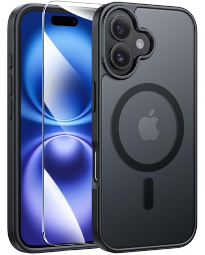 Image of FNTCASE for iPhone 16 Phone Case: Magnetic Translucent Matte Shockproof Slim Cell Phone Cover - Military Grade Drop Proof Hard Back Anti-Fingerprint Protective Case