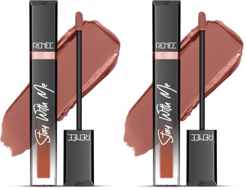 Image of RENEE Stay With Me Matte Transferproof Liquid Lipstick- Desire for Brown | Waterproof & Smudge-proof | Bold Pigment, Lightweight & Long-lasting | With Hyaluronic Acid & Vitamin E | 6 ml (Pack of 2)