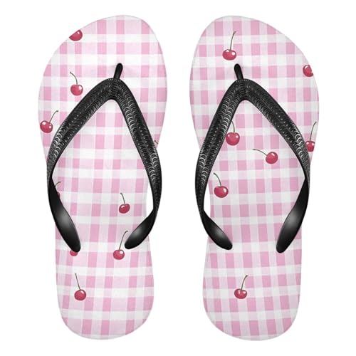 Cherry Pink Plaid Flip Flop Beach Summer Casual Sandal for Women & Men Shower Shoes 20860545