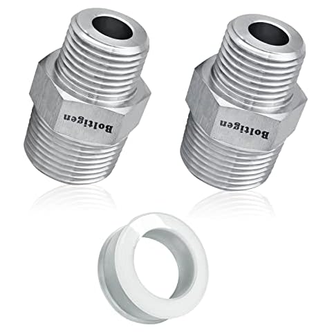 Reducing Hex Nipple, Stainless Steel 304 Threaded Pipe Fitting, 3/4" x 1/2" Male NPT Pipe Straight Adapter Connector (3/4'' NPT x 1/2'' NPT, 2) Cover