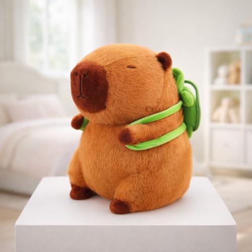 Image of Babique Capybara Soft Toy with Turtle Backpack - 20cm Cute Stuffed Animal Doll for Kids & Toddlers | Snuggle Toy | Gift & Decor