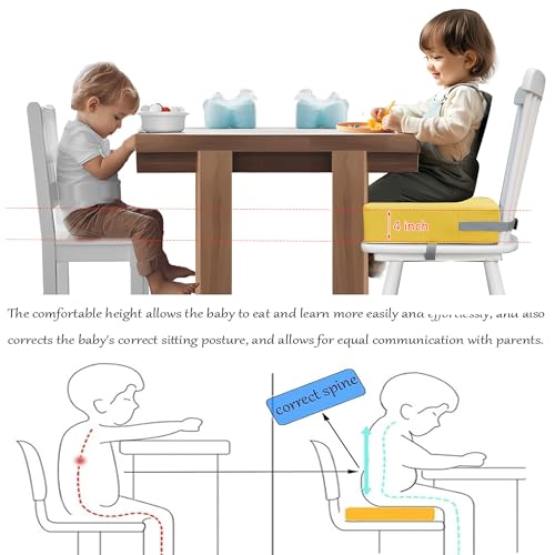 Image of Eiury Booster Seat for Kitchen Chair, Toddler Booster Seat for Dining Table, Waterproof PU Leather Kids Seat Cushion with Adjustable Straps, Non-Slip Bottom, Wipeable Seat Pad,Yellow