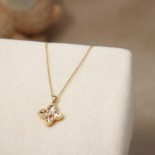 Krfy 18K Gold Filled Necklace Mother of Shell Clover Pendant Necklace Four Leaf Dainty Gold Necklace for Women Non Tarnish Trendy Chain Adjustable4
