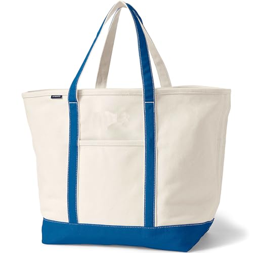 Image of Lands' End Natural Open Top Canvas Tote Natural /beacon Blue X-Large Regular Handle