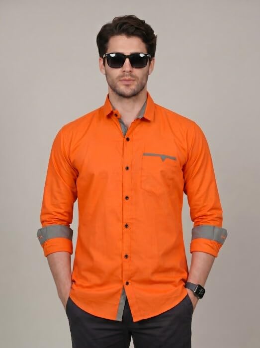Image of Diverse Men's Cotton Blend Shirt with Pocket Design Spread Collar Full Sleeves Regular Fit and Standard Length | Comfortable Cotton Casual Shirt for Man