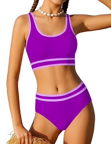 Image of Girls Swimsuit Double Strap High Waist Sporty Bikini Swimsuits Swim Cover Up Skirt 3 Piece Set