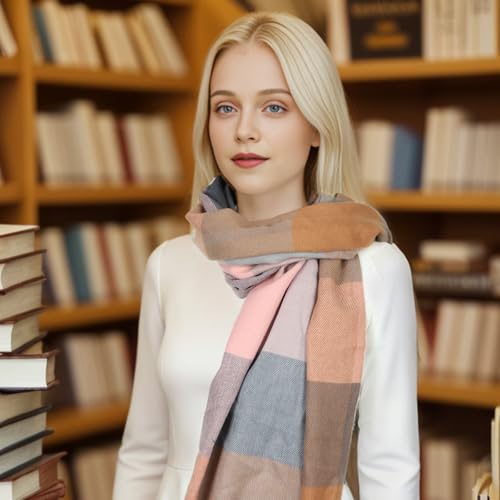 Sumato Scarf for Women Fall Winter Lightweight Shawl Wraps Long Blanket Scarves Warm Soft Cashmere Feel Plaid Pattern Tassel2