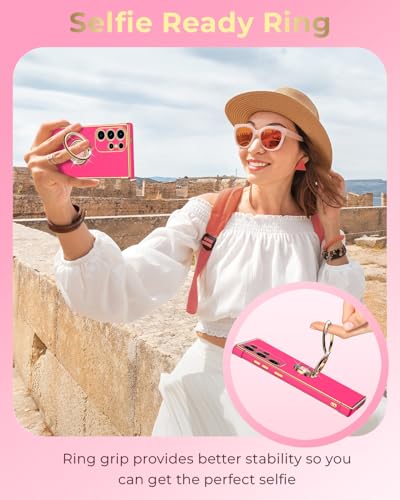 Image of XYZ for Galaxy S26 Ultra Case with Stand, for Samsung Galaxy S26 Ultra Case with Double Ring Kickstand, Women Girls Cute Love-Heart Bling Luxury Protective Phone Case for Samsung S26 Ultra, Hot Pink