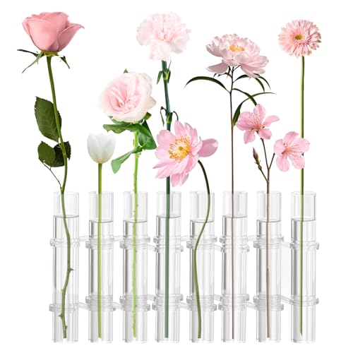8 pièces Vase en tube à essai, 18,0x3,0 cm Charnière en verre Tube à essai décoratif, cylindrique transparent pliable Vase en tube à essai pour bureau, laboratoire, étude Plantes hydroponiques et