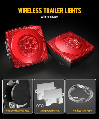 Image of Partsam 2PCS Wireless Magnetic LED Trailer Light Kit Square Portable Halo Glow Stop Turn Tail w / 7-Pin Plug Rechargeable 12-24V for Trucks RVs Tractors Towing