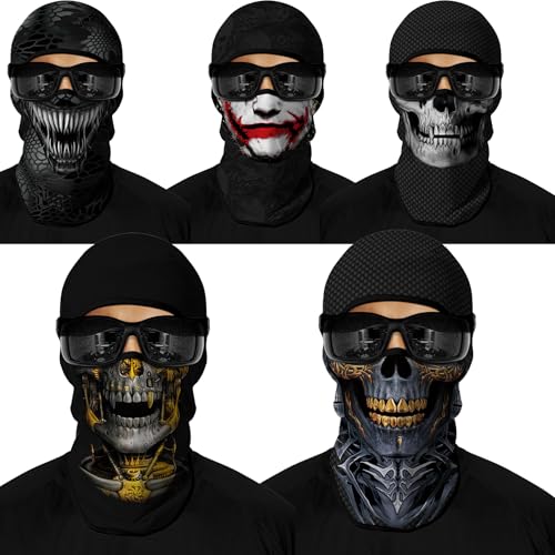Image of Red Plume 5PCS Ghosts Skull Print Balaclava Full Face Ski Mask UV Protection for Motorcycle Riding Outdoor Sports Men & Women