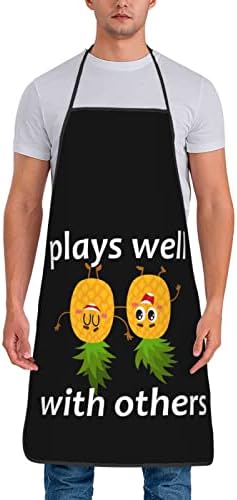 MRYUMI Upside Down Pineapple Play Well With Others Funny Swinger Apron for Women Men Adjustable Waterproof Kitchen Chef Bib Aprons