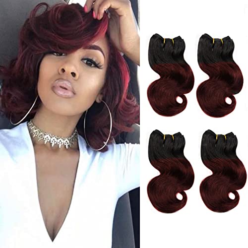 Body Wave Short Human Hair Bundles Ombre Two Tone 4 Bundles 9A 100% Unprocessed Brazilian Virgin Human Hair Weave Body Wave Bundles Hair Extensions Ombre Color (8 inch,T1B/99J#)