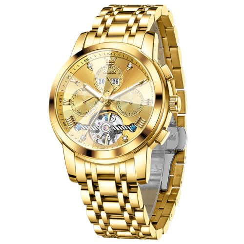 Image of OLEVS Men's Automatic Watch Batteryless Waterproof Mechanical Self Winding Stainless Steel Dress Luxuxry Wrist Watch with Tourbillon, Day-Day-Year & Chronograph Gift for Him Relojes de Hombres