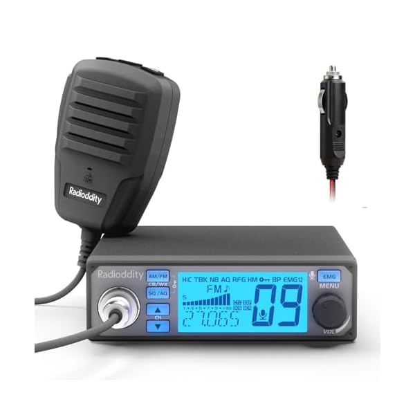 Radioddity CB-500 CB Radio Mobile Transceiver with Noise Reduction, AM FM, 4W Power Output, Instant Emergency Channel 9/19, Support PA System, and 7 Color Backlit Display, for Truckers