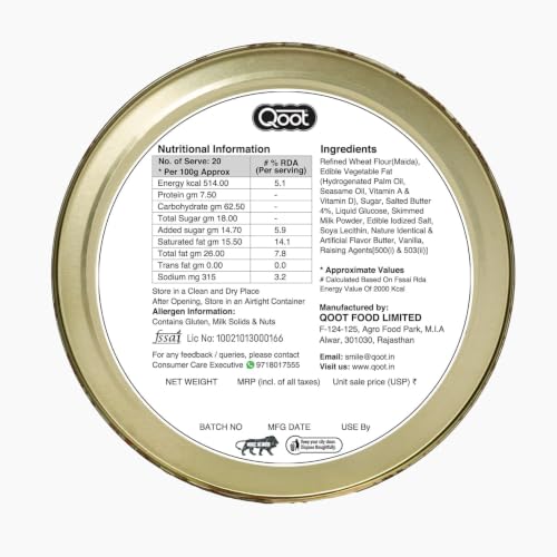Image of Qoot Danish Butter Cookies 400g Premium Tin Box | Rich Buttery Crunchy Biscuits | Healthy Cookies | All-Natural Ingredients | Freshly Baked & No Added Preservatives | Tea-Time Breakfast Snack & Office Gifting Pack