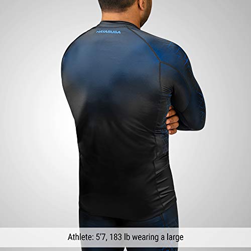 Hayabusa Geo Long Sleeve Jiu Jitsu Rashguard - Blue, L #TOP1
