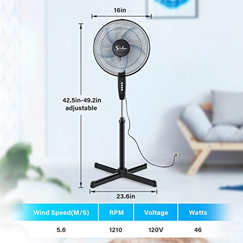 Simple Deluxe Oscillating 16″ 3 Adjustable Speed Pedestal Stand Fan for Indoor, Bedroom, Living Room, Home Office & College Dorm Use,Black - Thumbnail 3