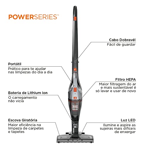 Black Decker Aspirador de Pó Vertical, Portátil e Mop de Limpeza 3 em 1, Modelo AV150, 18V