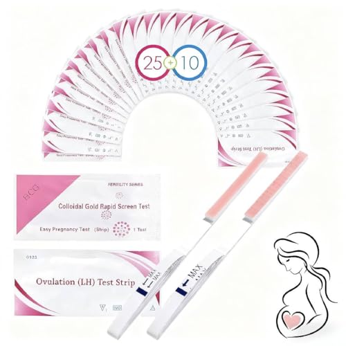 #Commissioniguadagnate<br>25 Test Ovulazione 10 Test Gravidanza Tests di Ovulazione e Gravidanza Alta Sensibilità 25 mIU/ml Aumenta le tue Probabilità di Rimanere Incinta Risultati Rapidi e Precisi Rosso chiaro