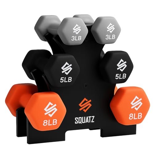 SQUATZ Dumbbell Weights Set with Stand, 32lbs Neoprene Coated Weights