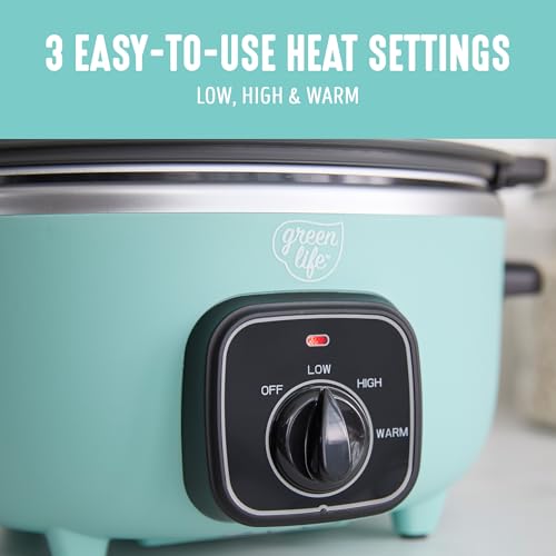 Image of GreenLife 3.5QT Slow Cooker, PFAS-Free Non-Toxic Ceramic Nonstick Removable Interior Bowl, Programmable, Keep Warm, Stovetop & Oven Safe, Dishwasher Safe Crock, Glass Lid, Turquoise