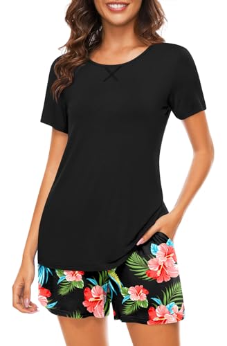Image of Findsweet Pajama Set for Women 2 Piece Lounge Set Soft Sleepwear Summer Casual Short Pjs Sets with Pockets M-3XL
