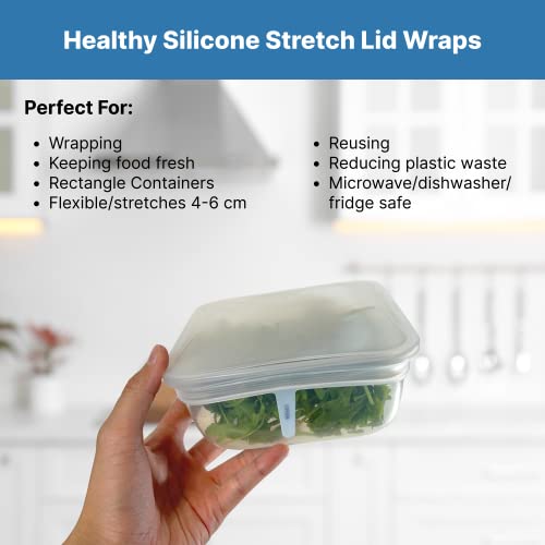 Eco Friendly Reusable Silicone Stretch Lids (6 Pack) For Rectangle Food Containers, Bowls, Cups, Cans, Dishwasher, Freezer & Microwave Safe, 6 Different Sizes To Fit Most Rectangle Containers #TOP1
