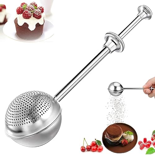 1Pc Silber Edelstahl Mehlsieb Puderzuckerstreuer Mehl und Puderzuckersieb Handsieb Kakaopulver Shaker Duster Mehlspender Shaker mit Federgriff Einhandsieb Küchensieb für Zuckermehl Gewürze,Zubehör