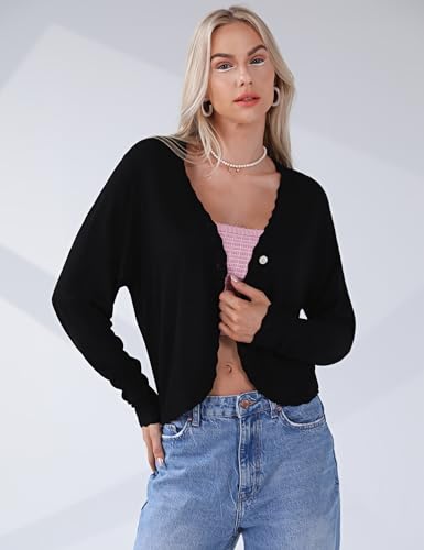 Totatuit Women's Crochet Cropped Cardigan Lightweight Long Sleeve Shrug Shell Edge Knit Bolero Button Down Sweater2