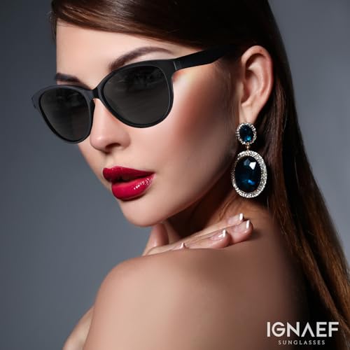 IGnaef® Trendy Polarized Sunglasses for Women, Classic Round Cateye Shades with UV400 Protection IF80912