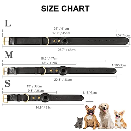 Airtag Dog Cat Collar Holder - Jiepai Air Tag Dog Collar Gps Tracker Airtag Case Leather Dog Collar For Small Medium Large Dogs(Black,L) #TOP2