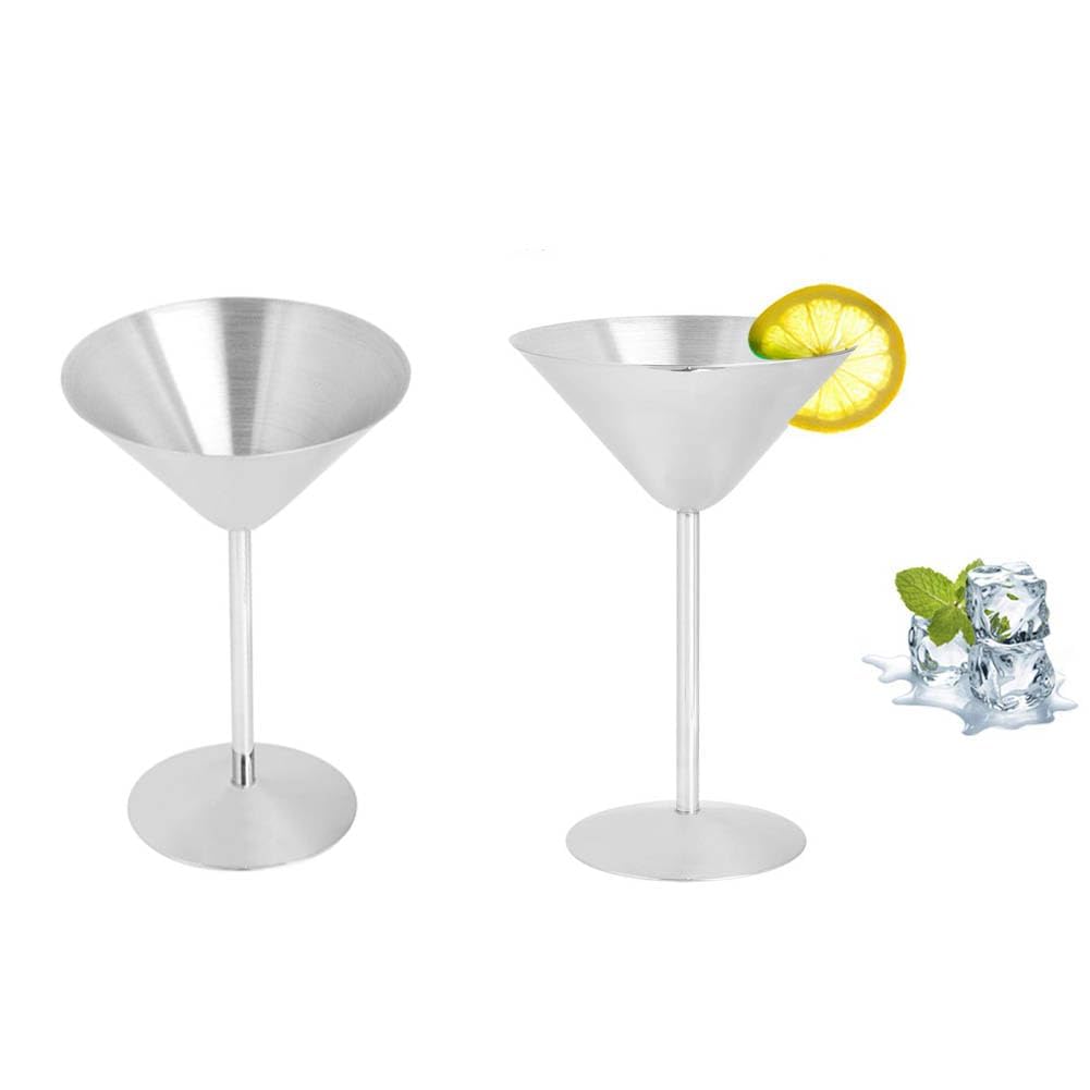 Stainless Steel Martini Glasses Set of 2, Unbreakable Martini Glasses Metal Cocktail Glasses Champagne Glass Stylish Cocktail Glasses Mirror Polished Finish Martini Glass Set for Bar Party
