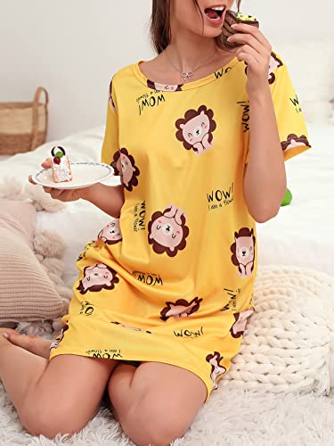 Floerns Women's Cute Cartoon Print Short Sleeve Nightdress Sleepshirt Loungewear Yellow M #TOP3