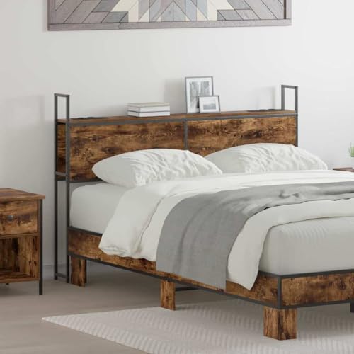Frdhee Cabecero de cama con respaldo acolchado, cabecero de almacenamiento con estación de carga de roble ahumado, 160 cm, accesorio de cama para habitación infantil, habitación de invitados, estudio
