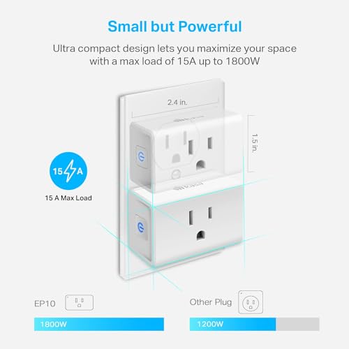 Image of Kasa Smart Plug Ultra Mini 15A, Smart Home Wi-Fi Outlet Compatible with Alexa, Google Home & IFTTT, No Hub Required, UL Certified, 2.4G WiFi Only, 1-Pack(EP10), White