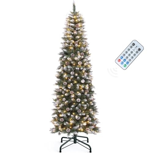 YITAHOME Árbol de Navidad Artificial de 183 cm con Mando a Distancia, con piñas y Agujas y 250 LED de Color Blanco cálido/Multicolor, 618 Puntas
